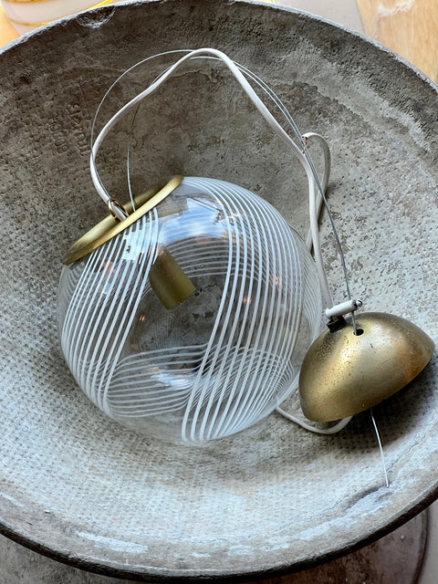 Vintage Murano ceiling lamp - Clear glass / white swirl