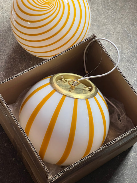 Murano ceiling lamp - yellow stripes D 30 cm