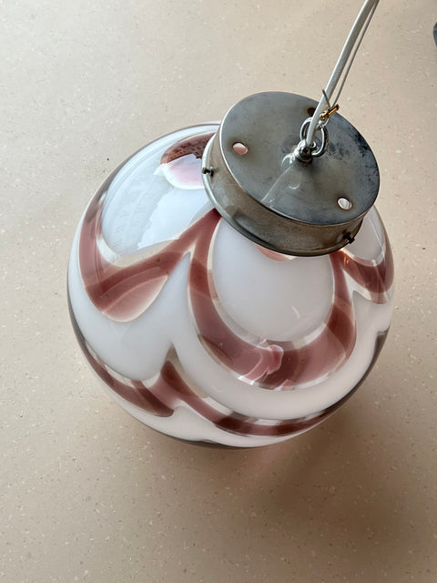 Vintage Murano ceiling lamp - Plum / white / clear glass