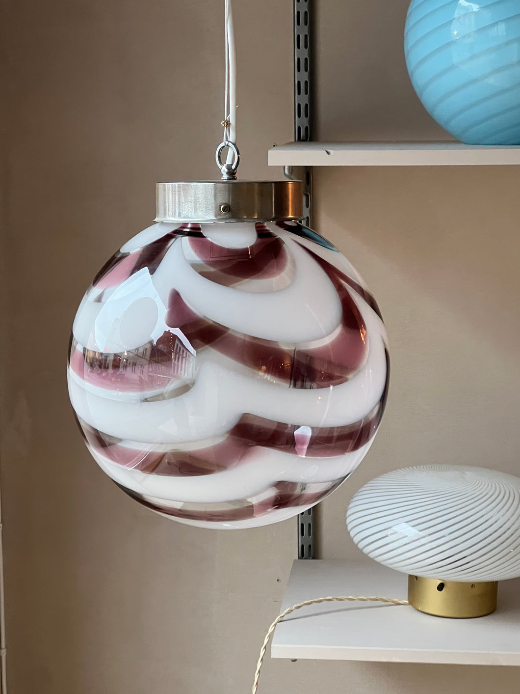 Vintage Murano ceiling lamp - Plum / white / clear glass