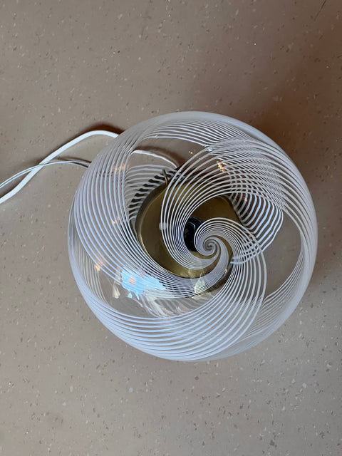 Vintage Murano ceiling lamp - Clear glass / white swirl